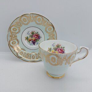 Vintage Paragon Tea Cup And Saucer Fruit & Flower With Gold Filigree Design